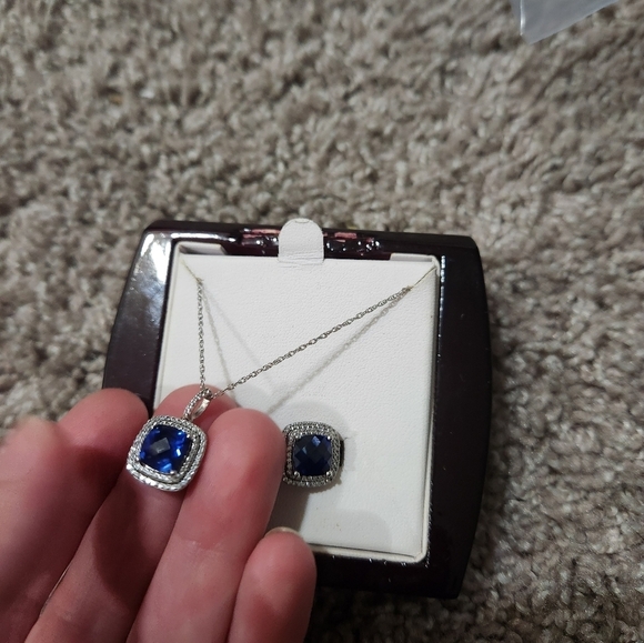 Lab-Created Blue Sapphire & Cubic Zirconia Silver Over Brass Jewelry Set, Ring 8 - Picture 3 of 6